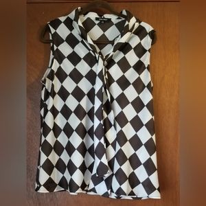 Brown and White Checkered Sheer Sleeveless Shirt